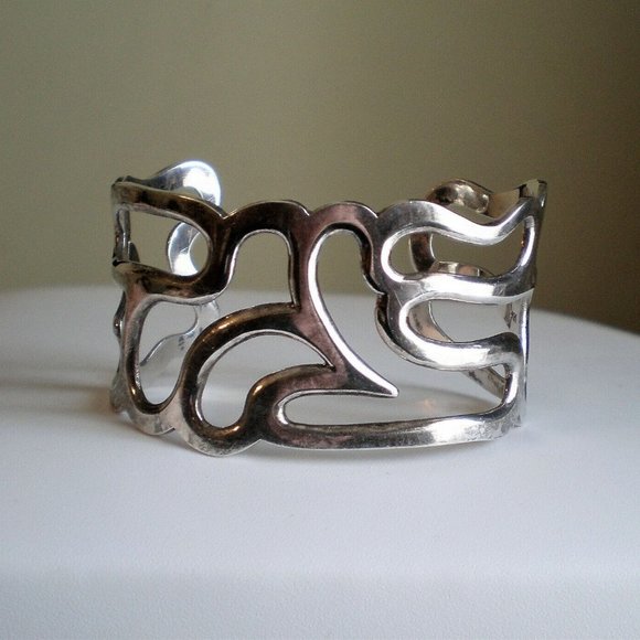 Vintage Heavy Wide Solid Sterling Silver 925 Open Work CUFF BRACELET 41.7 grams
